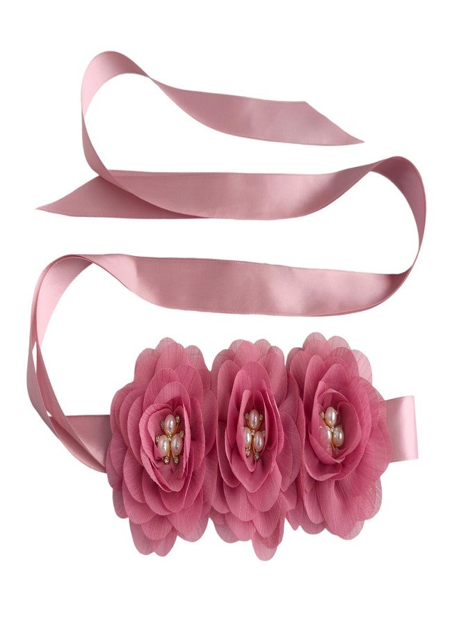 Oyabridal Dusty Pink Sash Belt for Girls,Flower Girl Sash Belt for Dresses,Chiffon Pearls Bridesmaid Dress Sash Belts - Image 1